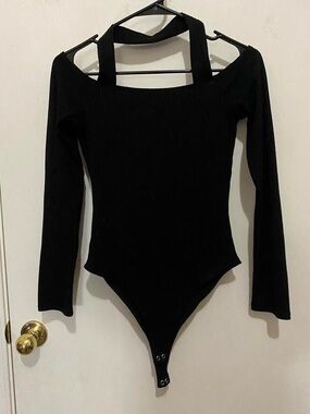 Black Long-Sleeve Halter Neck Bodysuit